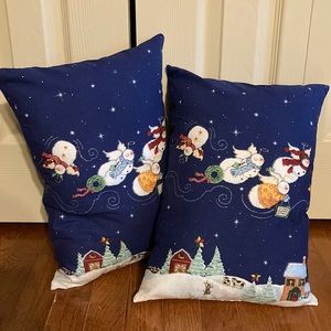 Hand Crafted Flying Angel Snowmen Pillows (2)